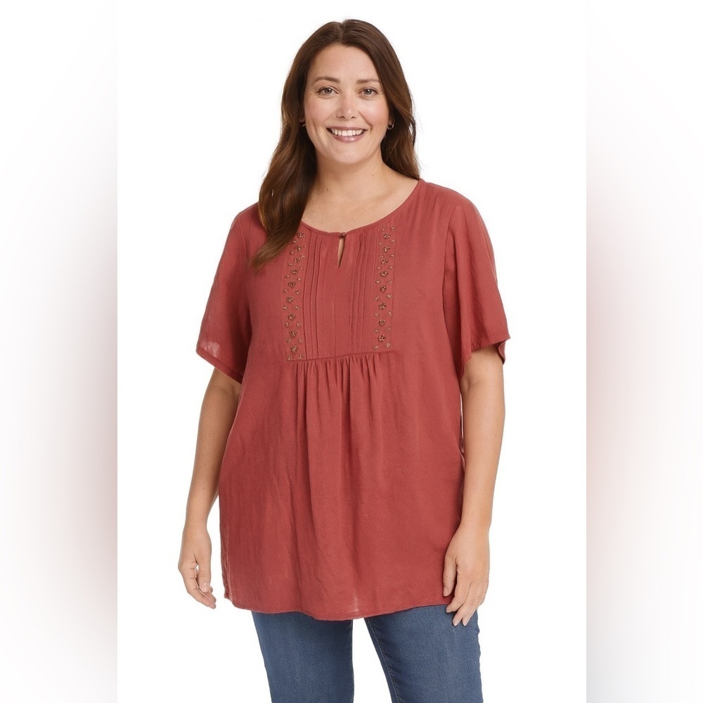 CJ Banks Burgundy Blouse Size 3X